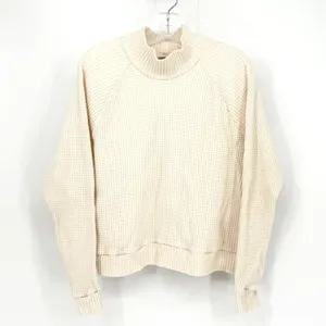 The North Face Mock Neck Chabot Waffle Knit Pullover Women's Small White Granola thumbnail 7