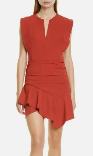 BA&SH Jess Terracotta Asymmetrical V-neck Mini Dress S thumbnail 1
