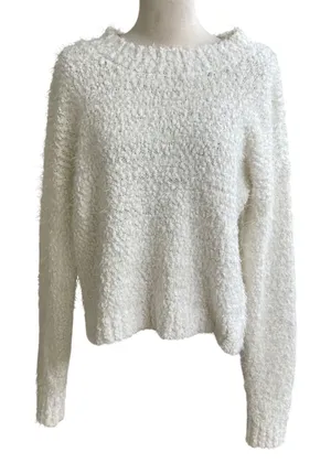 Show me‎ your mumu Fuzzy Knit Sweater Cream Cozy Textured Pullover Women's Small thumbnail 1