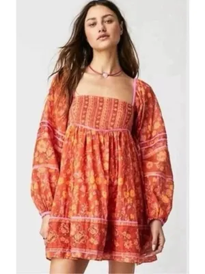 Free People Bohemian Retro 70s Flower Child Endless Afternoon Mini Dress Medium thumbnail 4