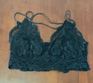 Free People One Adella Bra Top Lace Strappy Bralette Size Medium Black thumbnail 1
