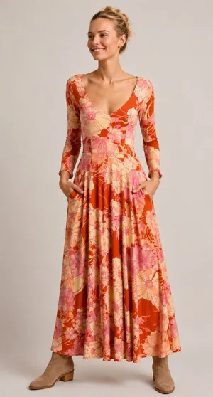 🌸 Free People First Date Maxi Dress Size S Floral Scoop Neck Boho Midi 🌸‎ thumbnail 1