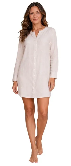 Antibes‎ Blanc Linen Blend Metallic Stripe Swim Cover Up Tunic Dress thumbnail 1