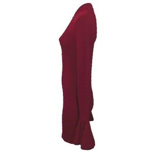 NEW Missguided Red Textured Cutout Long Bell Sleeve Mock Mini A Line Dress XS thumbnail 2