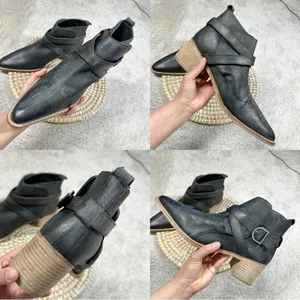 Free People Back Loop Ankle Cowboy Boots Pointed Toe Washed Black Western 40 thumbnail 10