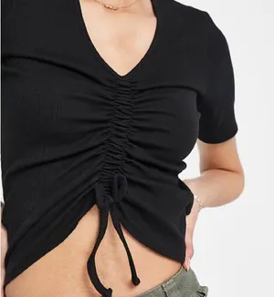 MOVING SALE Zara Black Crop Front Ruched T-Shirt thumbnail 2