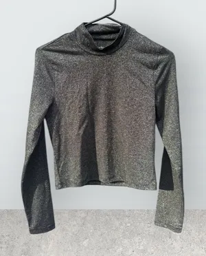 Abercrombie & Fitch NWT Mock Neck Long Sleeve Sparkle Black Shimmer Top Medium thumbnail 1