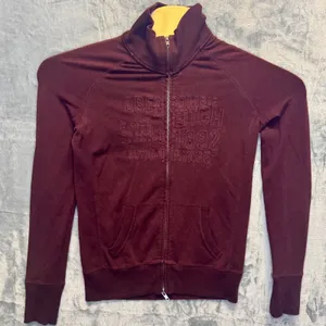2149 | Abercrombie & Fitch Logo Elbow Patch Track Jacket Burgundy Womens L Y2K thumbnail 1