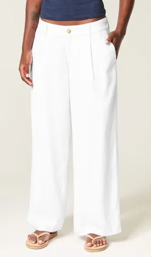 Hollister Livvy Wide Leg White Linen Blend Baggy High Rise Pants Size XS thumbnail 1