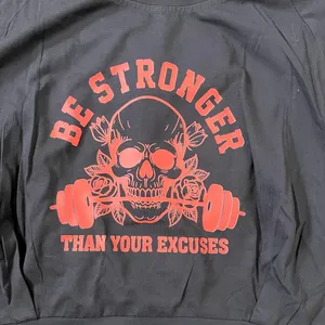 Black cotton "Be Stronger Than Your Excuses" Graphic Muscle Tee Crop Top L thumbnail 2
