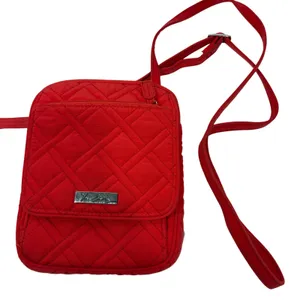 Vera Bradley Red Quilted Crossbody Bag Flap ID Window Wallet Purse thumbnail 1