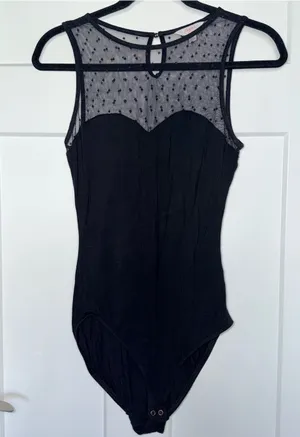 Candies Black Polka Dot Mesh Sweetheart Bodysuit thumbnail 1