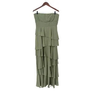 Lulus Gorgeous Essence Sage Strapless Tiered Maxi Dress size Large NWT thumbnail 3
