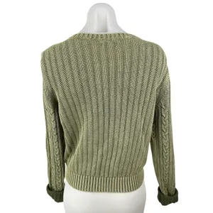 American Eagle Cable Knit Crew Neck Long Sleeve Button Cardigan Sweater Top Sz L thumbnail 2