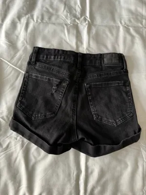 Black Destroyed High Rise Midi Jean Shorts thumbnail 4