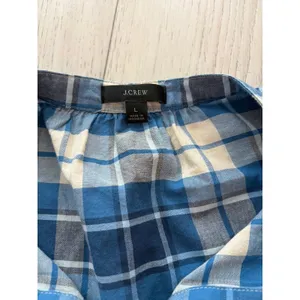 J.Crew Blue White Plaid Puff Sleeve Ruffle Blouse BB286 Womens Large Cotton thumbnail 2