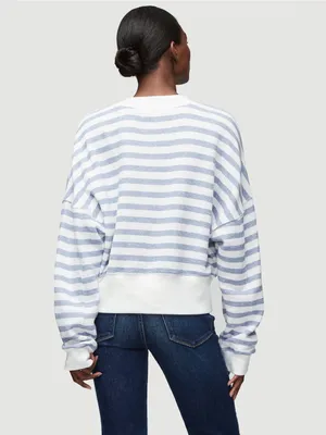 FRAME Drop Shoulder Crew Pullover Chambray Multi Striped Sweatshirt XS thumbnail 3