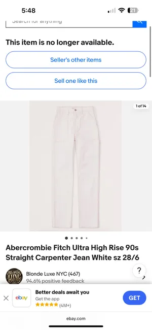 Abercrombie & Fitch The 90s Ultra High Rise Carpenter Jean White thumbnail 5