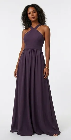 Lulus Maxi‎ Dress Large Chiffon Air Of Romance Halter Dusty Purple thumbnail 1