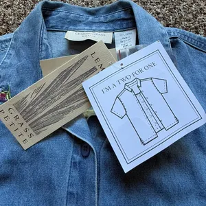 Vintage Lemon Grass Denim Shirt Jacket Embroidered Floral Women's PM NWT thumbnail 10