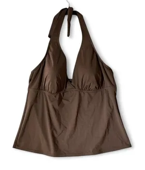 Lands'‎ End Brown Halter Tankini Top Padded V-Neck Swimwear Size 18 398468 thumbnail 1