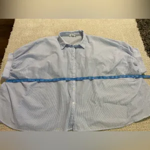 Classic Blue Striped Button Down Shirt for Women Size M thumbnail 9