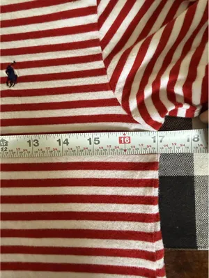 Polo Ralph Lauren Red & White Striped V-Neck T-Shirt, Navy Trim, Size M thumbnail 5