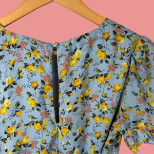 Lulus Floral Wrap Mini Dress Women S Light Blue Tiered Ruffle Sleeve Cottagecore thumbnail 10
