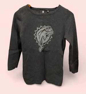 Cute Miami Dolphins NFL metallic logo charcoal gray sweater thumbnail 2