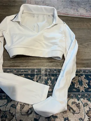 Aerie Cropped White Long-Sleeve Polo Top thumbnail 4