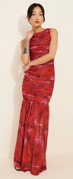 Elliatt Elise Red Ruched Mermaid Maxi Dress Size XS thumbnail 1
