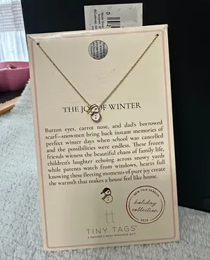 Gold Snowman Pendant Necklace - White Enamel NWT by Tiny Tags thumbnail 1