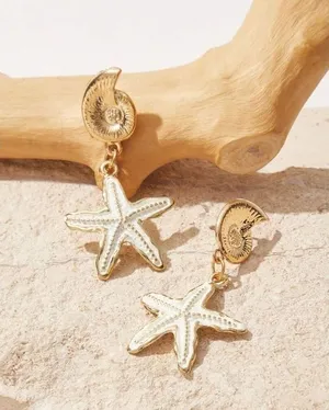 NEW! Seashell‎ Starfish Dangle Drop Fashion Earrings Resortwear Vacation Resort thumbnail 1