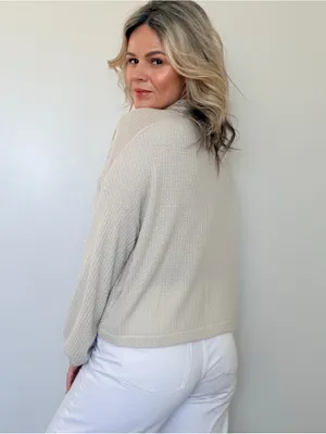 New Project Social T Cream Mock-Neck Waffle Knit Top thumbnail 4