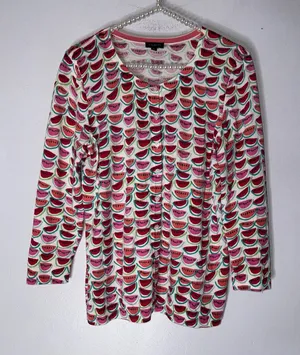 Talbots Small‎ Cotton Button Down Cardigan Watermelon Print CP thumbnail 1