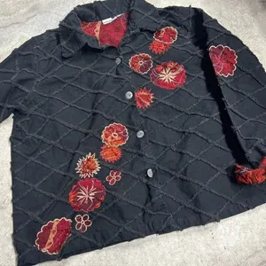 Fashion Bug Button Up Jacket Black Floral Embroidered Patchwork thumbnail 2