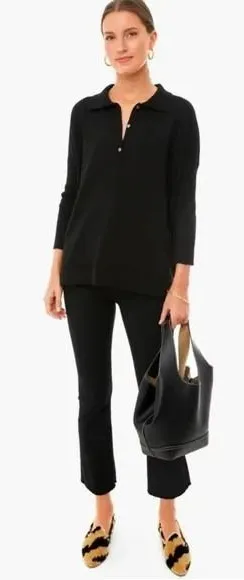 Tuckernuck Black Linen Blend Clayton Knit Polo‎ Top Size XS/S thumbnail 1