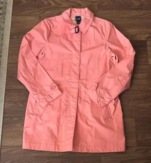 GAP Women's Vibrant Coral Pink Trench Coat Hidden Buttons Pockets Trendy Cotton thumbnail 1
