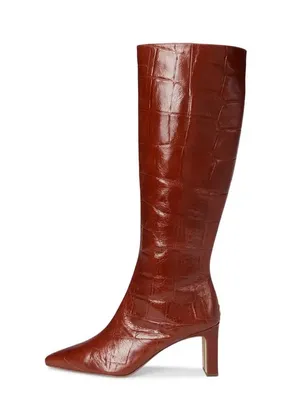 Sam Edelman Sylvia 2 Tall Croc-Embossed Pointed-Toe Boots in Brown, Size 11, NWT thumbnail 2