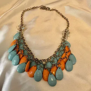 Orange and blue teardrop double strand statement necklace thumbnail 8