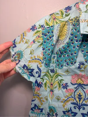The Cat's Pajamas Peacock Voile 100% Cotton Short Sleeve Women’s Large- TOP ONLY thumbnail 8
