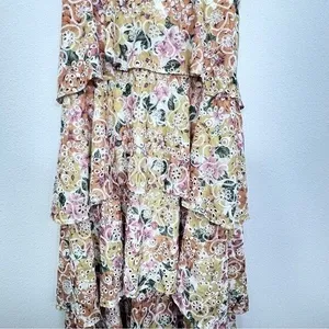 En Saison Pastel Eyelet Midi Dress Ruffle Sleeve Light‎ Pastel Yellow NWT thumbnail 5