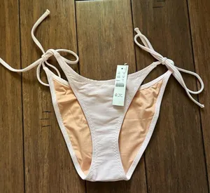 J. Crew Ribbed curved-waist cheeky string bikini bottom | NWT | pink thumbnail 1