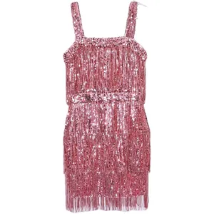 NWT Madam Uniq Pink Sequin Fringe Mini Dress 1920s Flapper Party XS thumbnail 4