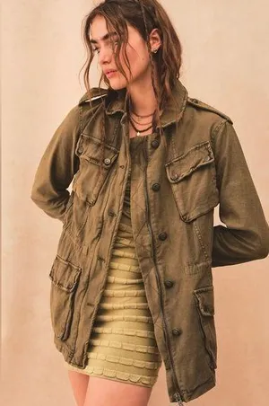Free People Not Your Brothers Surplus Olive Green Jacket Size Medium thumbnail 1