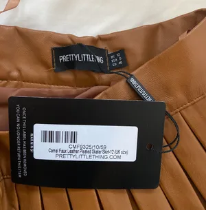 Camel Faux Leather Pleated Skater Skirt thumbnail 5