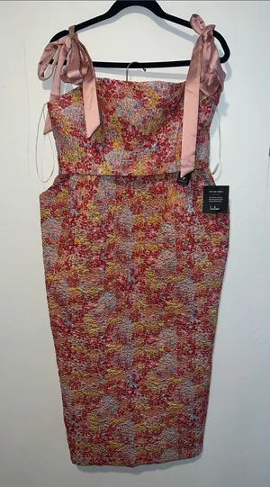 Lulu's Pink Ribbon Floral Textured 2 Piece Halter and Midi Skirt NWT 0831261 thumbnail 1
