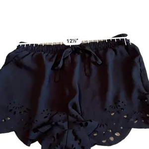 Brandy Melville Black Floral Laser Cut‎ Eyelet High Rise Drawstring Shorts OS thumbnail 10