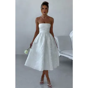 NWT Babyboo Saoirse Ivory Floral Jacquard Strapless Fit & Flare Midi Dress Sz S thumbnail 8