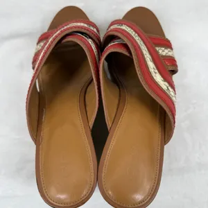 Coach Red Snakeskin‎ Striped Espadrille Wedge Platform Sandals Slides 8.5 READ thumbnail 7